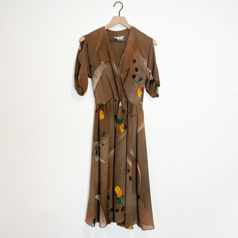 Vintage 70s Jody of California A-Line Floral Boho Hippe Dress Peekaboo Shoulder